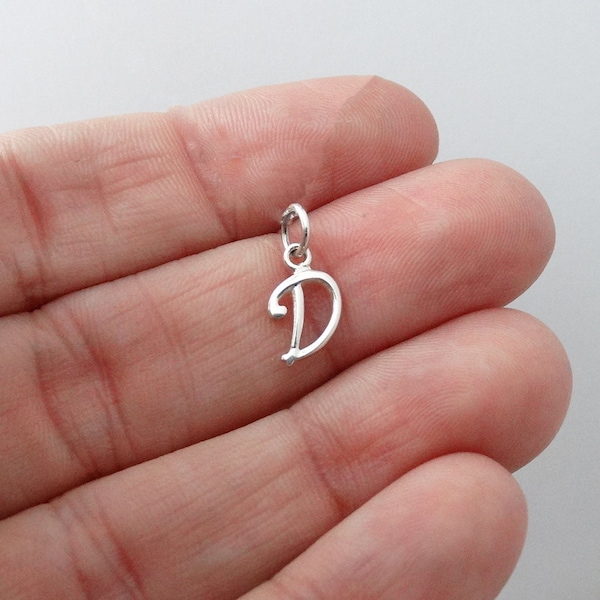 Sterling Silver Initial Letter D Charm - 925 Silver - Cute Dainty Script Alphabet Pendant 11mm x 7mm