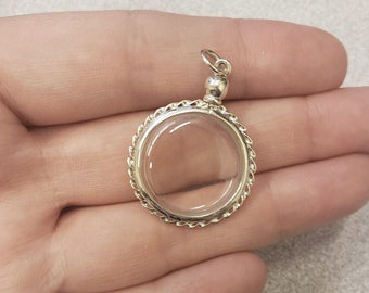 Clear Floating Locket - 925 Sterling Silver and Acrylic - Holds Cherished Items, Keepsakes, Locks of Hair, or Photos 25mm