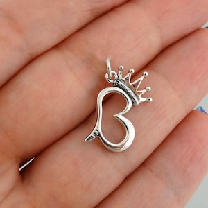 Sterling Silver Queen Bee Pendant Charm - 925 Sterling Silver - Queen B Crown Royalty- 22mm x 13mm