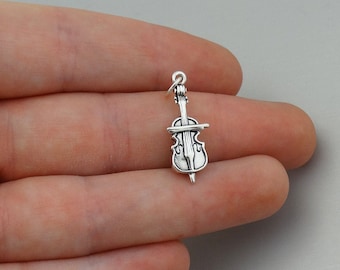 Sterling Silver 3D Cello Charm - 24mm x 9mm Musical Orchestra Instrument Pendant