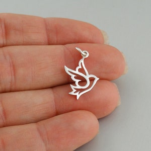 Sterling Silver Dove Outline Charm - 15mm x 15mm Bird Peace Pendant