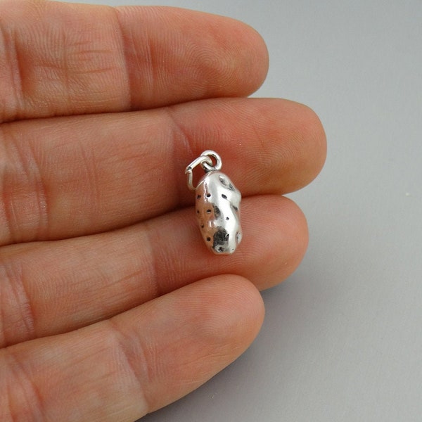 Potato Charm - 925 Sterling Silver -3 Dimensional Food Pendant - 15mm x 7mm