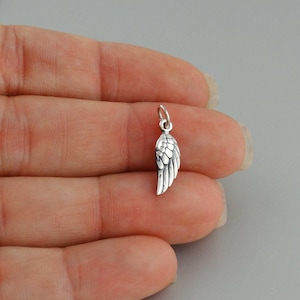 Sterling Silver Angel Wing Charm - 15mm x 6mm Detailed Tiny Pendant
