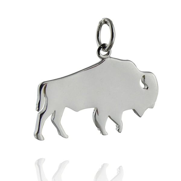 Sterling Silver Buffalo Pendant Charm - 925 Sterling Silver - Animal Bison Silhouette 21mm x 17mm