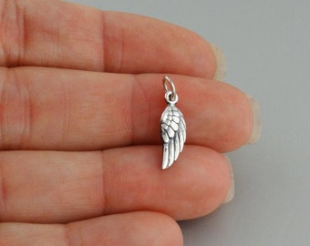 Sterling Silver Angel Wing Charm - 925 Sterling Silver - Faith Wings Pendant 15mm x 6mm