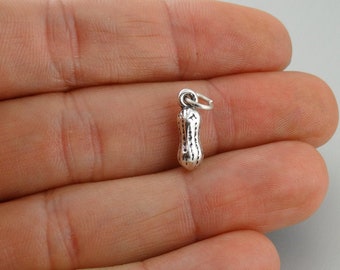 Sterling Silver 3D Tiny Peanut Charm - 13mm x 5mm Mom to Be Gift