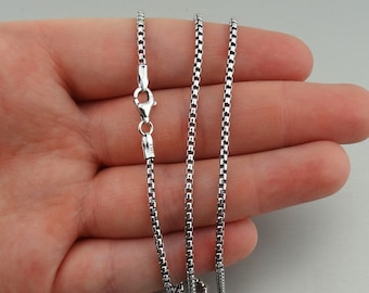 2mm Oxidized Round Box Chain Necklace - 925 Sterling Silver - 16" 18" 20" 24" 30"