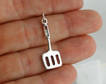 Spatula Charm - 925 Sterling Silver - 3D Pendant for Food Chef BBQ Grill - 28mm x 10mm