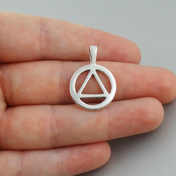 Alcoholics Anonymous Charm - 925 Sterling Silver - AA Sober Triangle Pendant 24mm