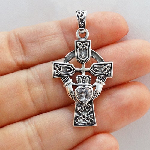 Celtic Claddagh Cross With CZ Heart 