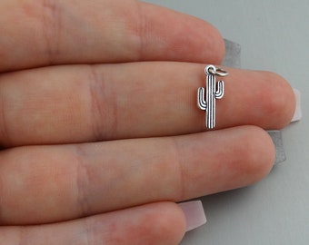 Sterling Silver Saguaro Cactus Charm - 925 Sterling Silver - Desert Pendant - 18mm x 6mm