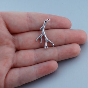 Sterling Silver Deer Antler Charm - 925 Sterling Silver - 3 Dimensional Deer Antler Pendant - 30mm x 15mm