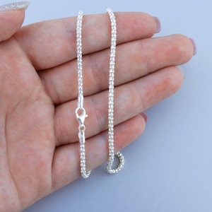 2.5mm Diamond Cut Popcorn Chain Necklace - 925 Sterling Silver - 16" 18" 20" 22" 24" 30"