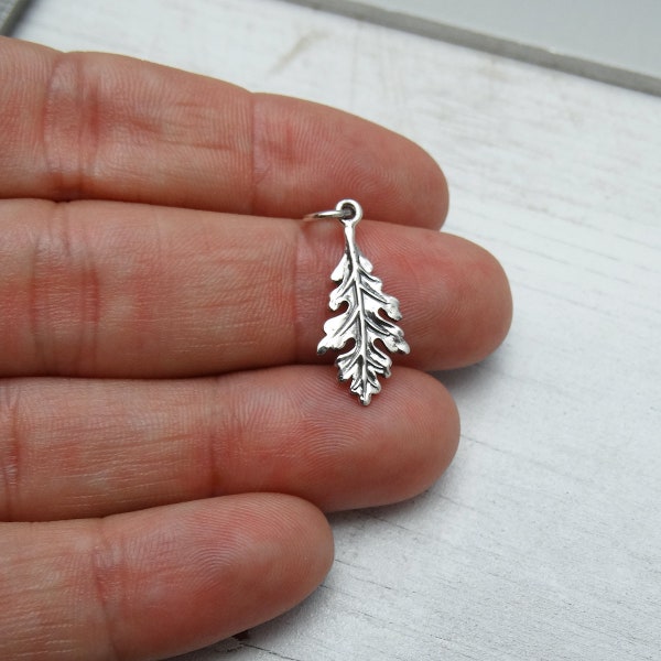 Sterling Silver Oak Leaf Charm - 925 Silver - Pendant Nature Oak Tree 10mm x 16mm