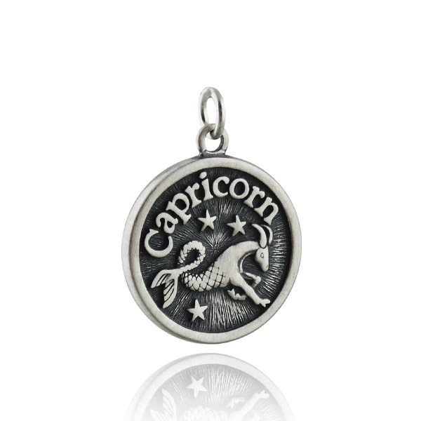 Sterling Silver Capricorn Charm - 925 Sterling Silver - DOUBLE SIDED Zodiac Constellation Pendant Ambitious 18mm