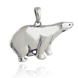 Polar Bear Pendant Charm - 925 Sterling Silver - 16mm x 26mm