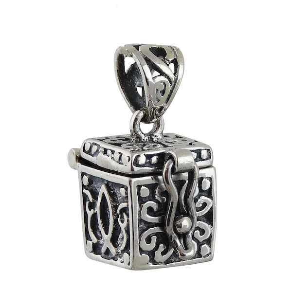 Sterling Silver Prayer Box Charm Pendant - 925 Sterling Silver - Memorial Memory Keepsake Ashes or Hair Holder 8mm x 8mm x 10mm