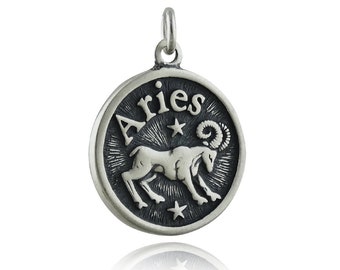 Sterling Silver Double Sided Aries Charm - 18mm Zodiac Pendant