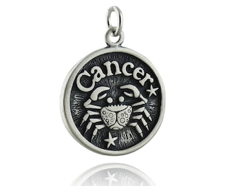 Sterling Silver Cancer Charm - 925 Sterling Silver - DOUBLE SIDED Zodiac Constellation Pendant Imaginative 18mm