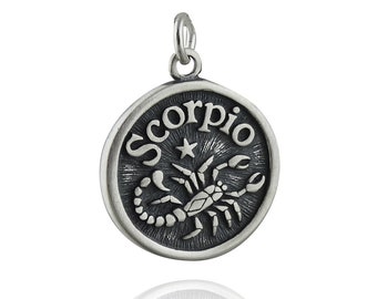 Sterling Silver Scorpio Charm - 925 Sterling Silver - DOUBLE SIDED Zodiac Constellation Pendant Passionate 18mm