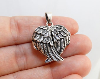 Sterling Silver Crossed Angel Wings Locket - 925 Sterling Silver - Keepsake Memorial Photo Memory Locket 24mm x 24mm