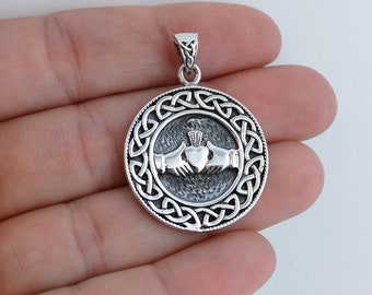 Pendentif Claddagh Oxydé en Argent Sterling - 925 Argent Sterling - Amitié 26mm