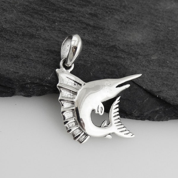 Marlin Charm - 925 Sterling Silver - Swordfish Pendant Nautical 20mm x 22mm