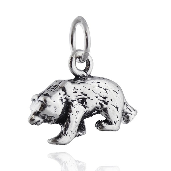 Sterling Silver Bear Charm - 925 Sterling Silver - 3-Dimensional Grizzly Black Bear Pendant 11mm x 17mm