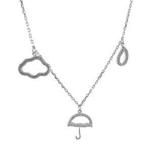 Sterling Silver Umbrella Weather Necklace - Rainy Day Charms with Cubic Zirconias