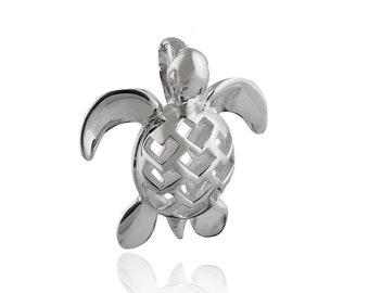 3D Openwork Sea Turtle Pendant - 925 Sterling Silver  - Turtle Charm 20mm x 25mm