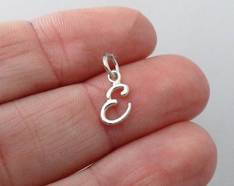 Sterling Silver Initial Letter E Charm - 925 Silver - Cute Dainty Script Alphabet Pendant 11mm x 6mm