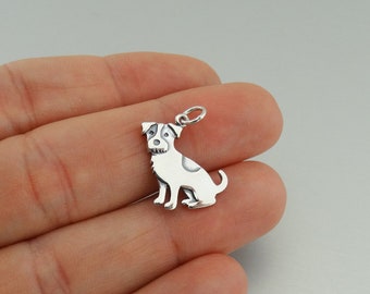 Sterling Silver Jack Russell Terrier Charm - 925 Sterling Silver - Dog Puppy Pendant Detailed 13mm x 16mm