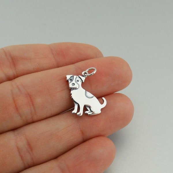 Sterling Silver Jack Russell Terrier Charm - 925 Sterling Silver - Dog Puppy Pendant Detailed 13mm x 16mm