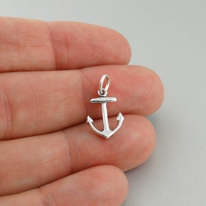 Tiny Anchor Charm - 925 Sterling Silver - Ocean Boat Nautical Pendant 15mm x 10mm