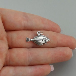 Sterling Silver Pacific Halibut Charm - 22mm x 13mm Fish Pendant