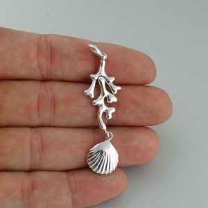 Sterling Silver Coral with Dangling Sea Shell Charm - 45mm Ocean Pendant with Bail