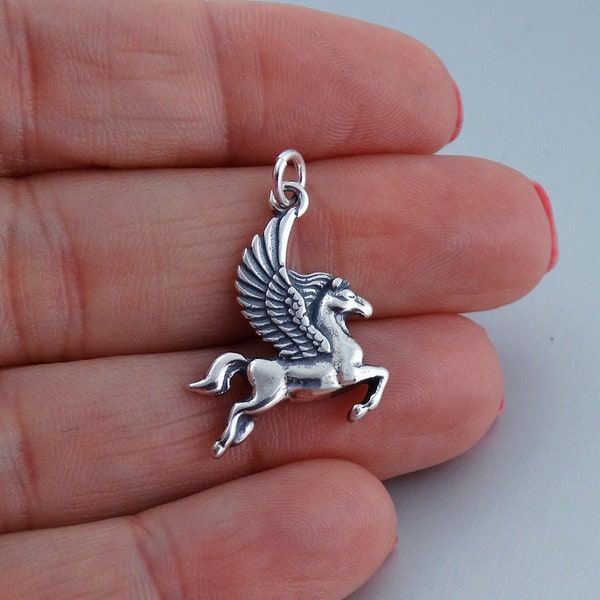 Pegasus Charm - 925 Sterling Silver - Fantasy Winged Horse 22mm x 18mm