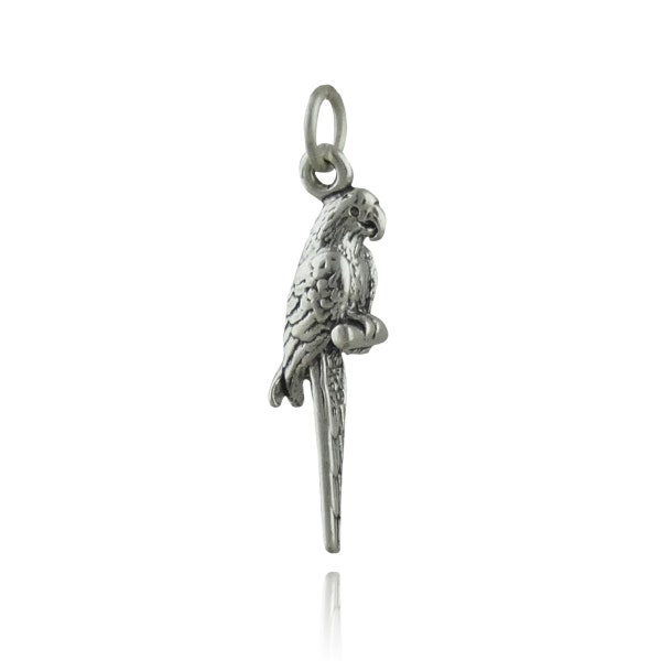 3D Parrot Charm - 925 Sterling Silver - Detailed Double Sided Cockatiel Bird Parrot Pendant 25mm x 7mm x 6mm