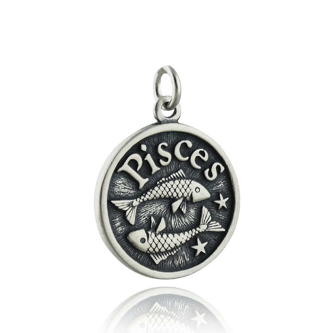 Sterling Silver Double Sided Pisces Charm - 18mm Zodiac Pendant - Etsy