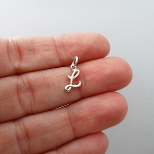 Sterling Silver Initial Letter L Charm - 925 Silver - Cute Dainty Script Alphabet Pendant 14mm x 7mm