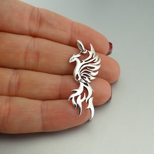 Sterling Silver Phoenix Charm - 15mm x 37mm Detailed Mythical Bird Pendant