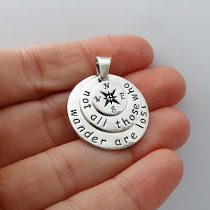Sterling Silver "Not All Those Who Wander Are Lost" Charm - 24mm Movable Rings Pendant