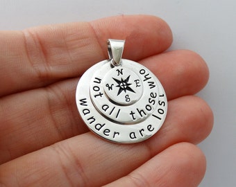 Sterling Silver "Not All Those Who Wander Are Lost" Charm - 24mm Movable Rings Pendant