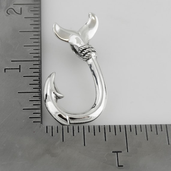 Hawaiian Fish Hook Pendant with Whale Tail - 925 Sterling Silver - Charm Pendant Nautical 34mm x 16mm