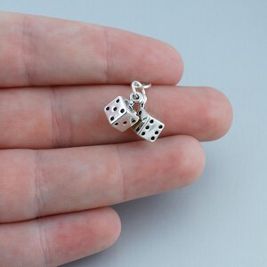 Sterling Silver Pair of Dangling Dice Charm - 925 Silver - 3 Dimensional Lucky Luck Games Pendant 6mm x 6mm