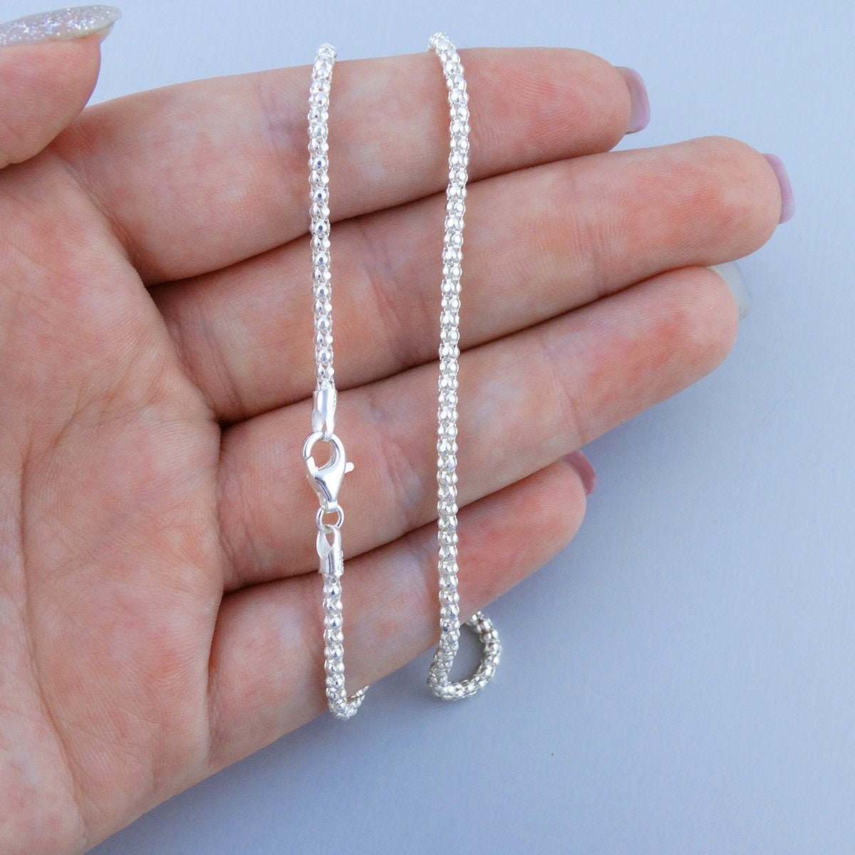 2.5mm Diamond Cut Popcorn Chain Necklace 925 Sterling Silver Etsy