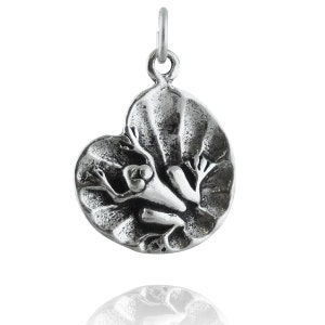 Sterling Silver Frog on Lily Pad Charm - 19mm x 6mm Cute Amphibian Pendant