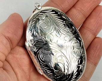 Sterling Silver Extra Large Oval Floral 2 Photo Locket 75mm X 45mm Statement Piece With Filigree Design Etsy