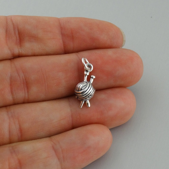 Yarn and Knitting Needles Charm 3-D Sterling Silver Yarn and Knitting Needles Charm 3-D Sterling Silver