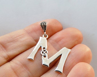 Sterling Silver Letter M Celtic Knot Charm - 925 Sterling Silver - Irish Initial Monogram Pendant - 26mm x 20mm